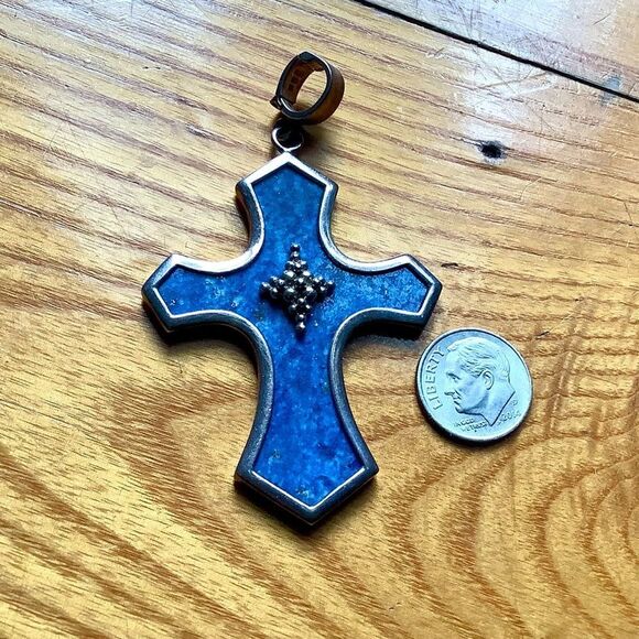 Whitney Kelly Sterling Silver & Lapis signed cross. Vintage - Picture 10 of 10